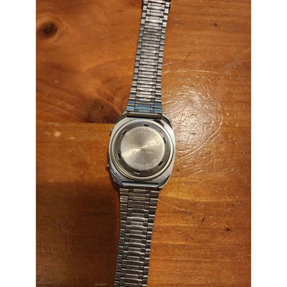 Vintage Quintel Digital Quartz Alarm Watch Silver Tone Stainless Steel As Is